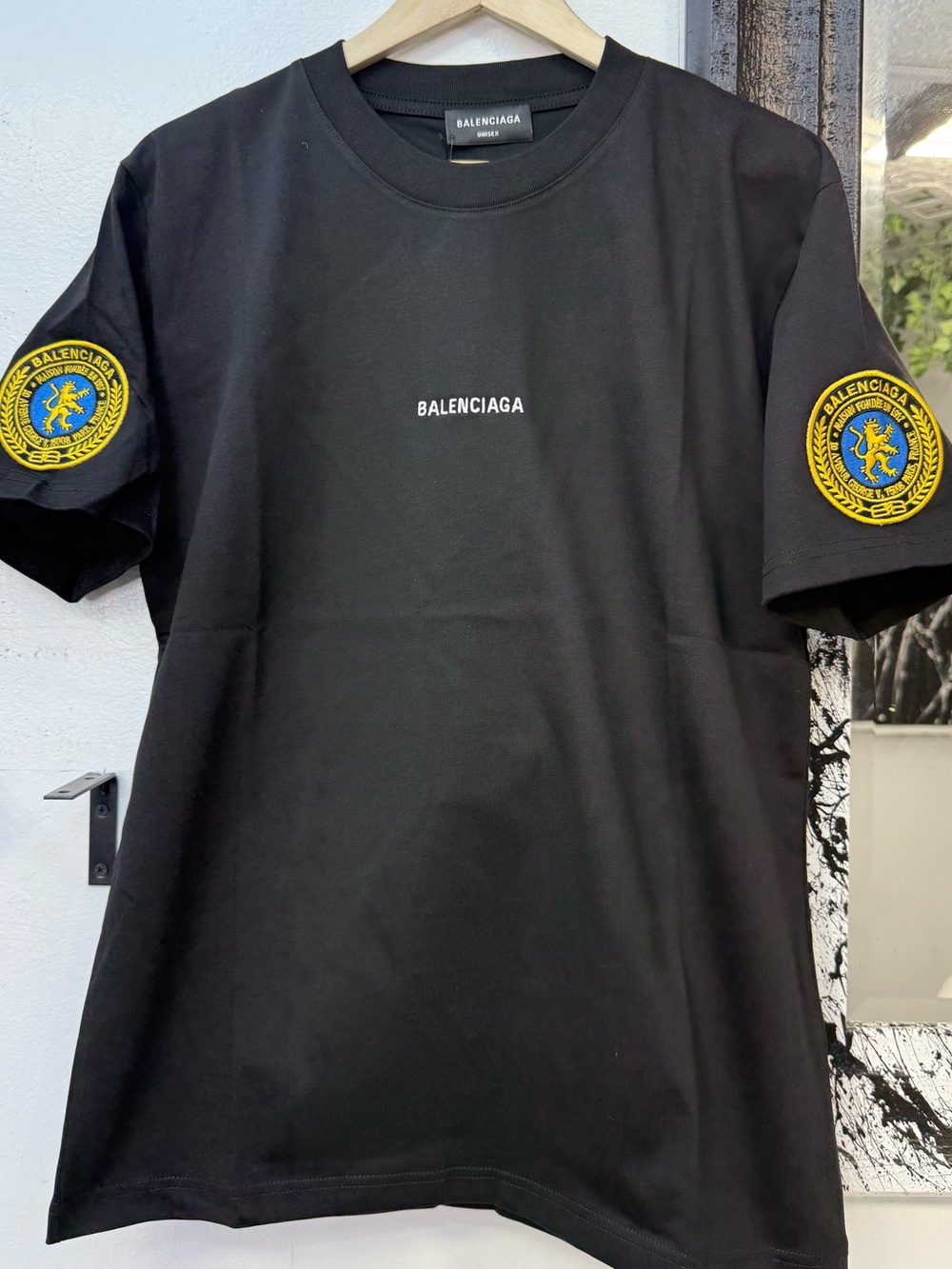 Balenciaga Men's Black Uniform Logo Short-Sleeve Crew T-Shirt